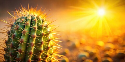 Aufkleber - A close-up of a prickly cactus bathed in the warm glow of a setting sun, its sharp spines casting long shadows against the golden backdrop.