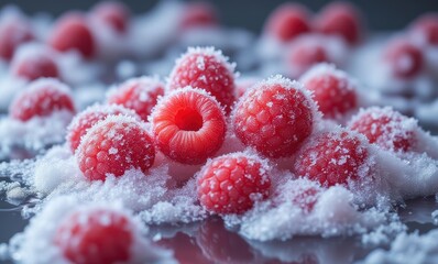 Wall Mural - Fresh raspberries dusted with sugar