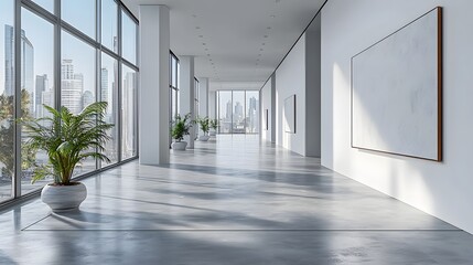 Poster - Minimalist Corporate Hallway with Abundant Natural Light and Elegant Decor