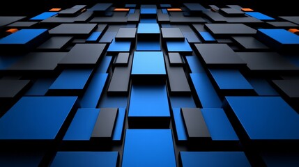 Abstract Blue and Grey Blocks: A mesmerizing 3D rendering of a dynamic array of blue and grey blocks, creating an intriguing pattern of depth and perspective.