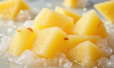 Wall Mural - Fresh yellow mango cubes on ice