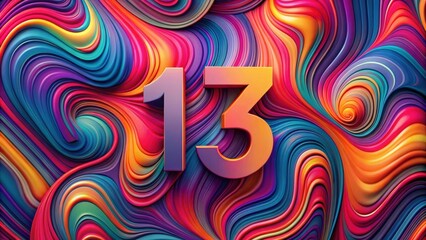 Fototapete - Abstract Swirling Colorful Background with Bold 3D Number 13