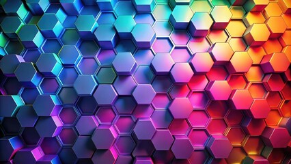 Fototapete - Abstract Geometric Pattern of Hexagon Shapes in Vibrant Rainbow Hues