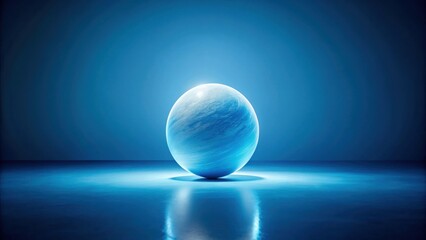 Fototapete - A luminous blue sphere suspended in a tranquil blue space, illuminated by a soft, ethereal light.