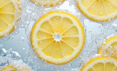 Wall Mural - Fresh lemon slices in bubbly water