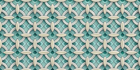 Fototapete - Interlocking Circles and Ovals Create a Geometric Pattern in Shades of Teal and Cream