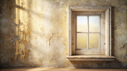 Aufkleber - A weathered window frame and worn wall with a glimpse of light shining through the glass panes