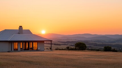 Wall Mural - Embracing Sustainability: Stunning Sunrise at a Solar-Powered Eco-Home