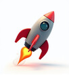 Fun 3D Toy Rocket, Playful and Colorful Space Character on White Background 