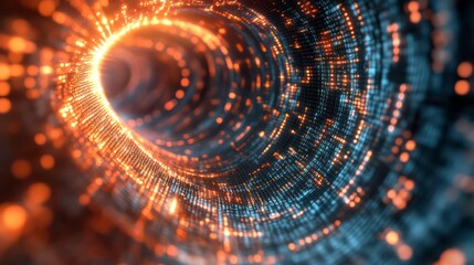 Fototapete - Abstract swirling tunnel of light and data.