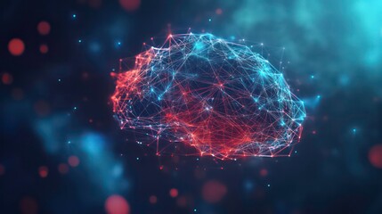 Aufkleber - Abstract brain model; neural network; red and blue connections; digital concept; futuristic technology; AI.