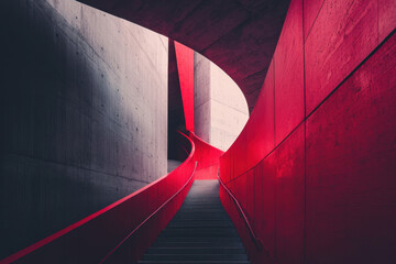 Wall Mural - Modern architectural red and black passage with abstract curves