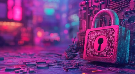 A data network and digital lock, embodying robust security, illustrated in high-contrast soft pastel tones, highlighted by dramatic lighting, and exuding a serene and soothing aesthetic