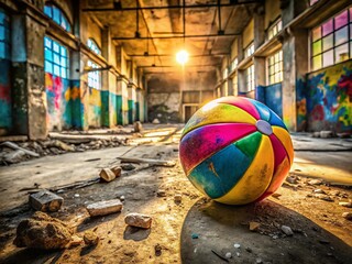 Wall Mural - Colorful Ball in Abandoned Building - Urban Exploration Photography