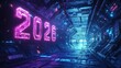 © Keattipoom - Futuristic Scene with Bright Neon Numbers on a Dark Technology Background in a Sci-Fi Style