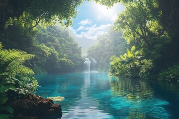 Poster - Lush Green Forest Waterfall