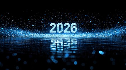 Wall Mural - futuristic digital technology background with hologram effect and 2026 text in glowing blue color on