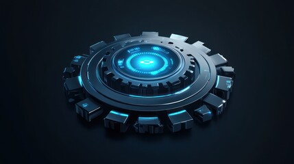 Wall Mural - Futuristic circular technology interface with glowing blue core.