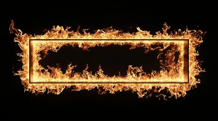 Wall Mural - Fiery rectangle frame, black background, design element (1)