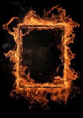 Wall Mural - Fiery frame, burning square, black background, design element