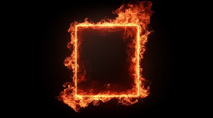 Wall Mural - Fiery square frame, dark background, design element (1)