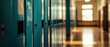 © felix_brönnimann - Lockers, school hallway with bright lighting and wooden floor, focusing on education environment, student life, and organized space for personal belongings.