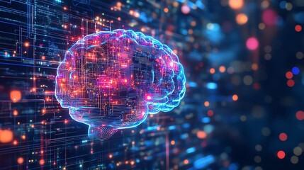 Aufkleber - A glowing AI chip with circuits and data streams.