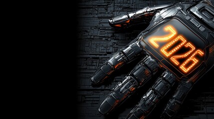 Wall Mural - futuristic digital hand manipulating a glowing holographic display with the number 2026