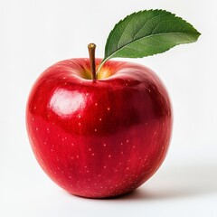 Single red apple with leaf on white background. (2)