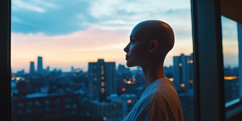 Canvas Print - Man gazing out of city window