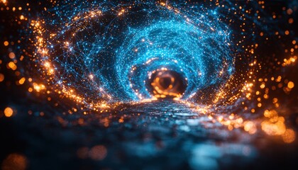 Wall Mural - Abstract glowing swirling tunnel energy particles background