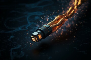 Wall Mural - futuristic network cable transferring data with glowing wires, symbolizing fast and reliable connect