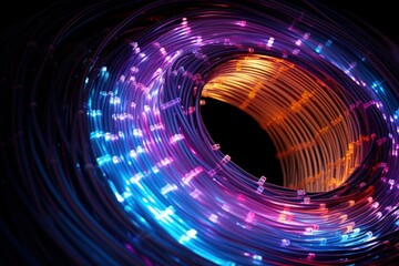 Wall Mural - fiber optic cables swirling and glowing, creating a mesmerizing vortex of light and color