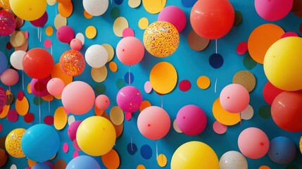 Wall Mural - A vibrant congratulations banner with colorful balloons and confetti, hanging at a graduation party.