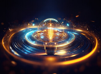 Fototapete - Abstract sci-fi double exposure image. Glowing orb, intricate design, dark background, energy swirls, futuristic aesthetic.