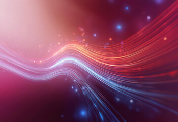 Fototapete - Abstract sci-fi background featuring a double exposure effect.  Glowing red and blue streaks curve across a dark, speckled backdrop.