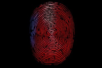 Wall Mural - red and blue fingerprint glowing on dark background representing identity, security, and access cont