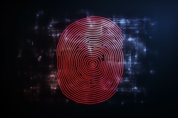 Wall Mural - red fingerprint glowing on dark background representing biometric scanning, cybersecurity, and perso