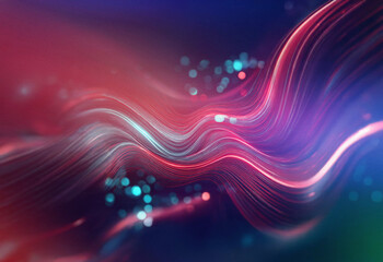 Poster - Abstract sci-fi background featuring a double exposure effect.  Vibrant red and blue light streaks create a flowing, wavy pattern with bokeh.