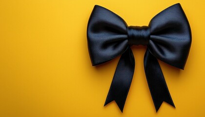 Wall Mural - Dark blue bow on vibrant yellow backdrop, ideal for gift or decor