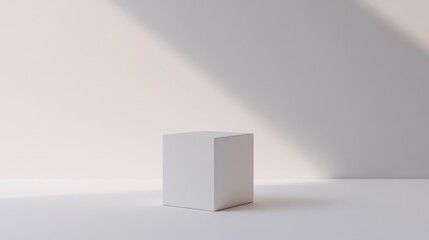 Poster - Minimalist white cube on white background with sunlight.