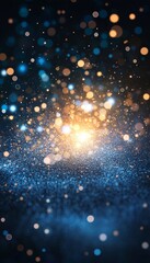 Wall Mural - abstract background, blue and orange bokeh lights with glitter, festive design element