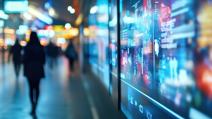 Wall Mural - city digital signage, night, pedestrians, data, advertising
