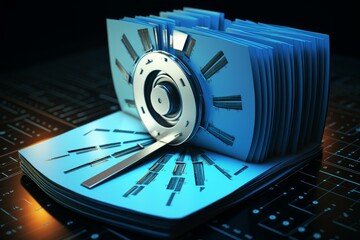 Wall Mural - futuristic device analyzing data on a blueprint, symbolizing technological innovation and advanced e
