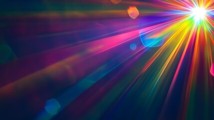 Aufkleber - Dramatic and Dazzling Multicolored Light Rays Beams and Bursts of Radiant Energy Exploding Across a Dark Mysterious Background  Mesmerizing and Captivating Abstract Visual Effect