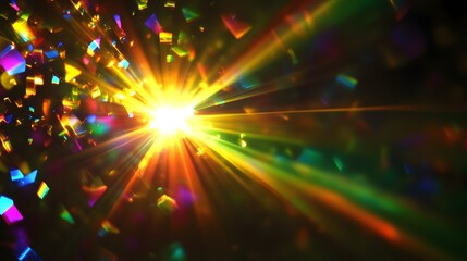 Fototapete - Mesmerizing abstract image showcasing a shimmering prismatic light burst explosion with vibrant colorful radiant rays and an iridescent kaleidoscopic glow  The image is filled with a brilliant