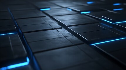 Abstract Dark Cubes With Blue Neon Lights