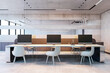 © Who is Danny - Modern corporate office interior with desks and chairs in a minimalist design. 3D Rendering