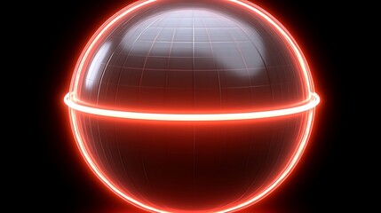 Red Neon Sphere Illuminated Grid Pattern Design