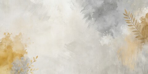 Poster - Abstract Watercolor Background with Delicate Golden Leaves and Brushstrokes